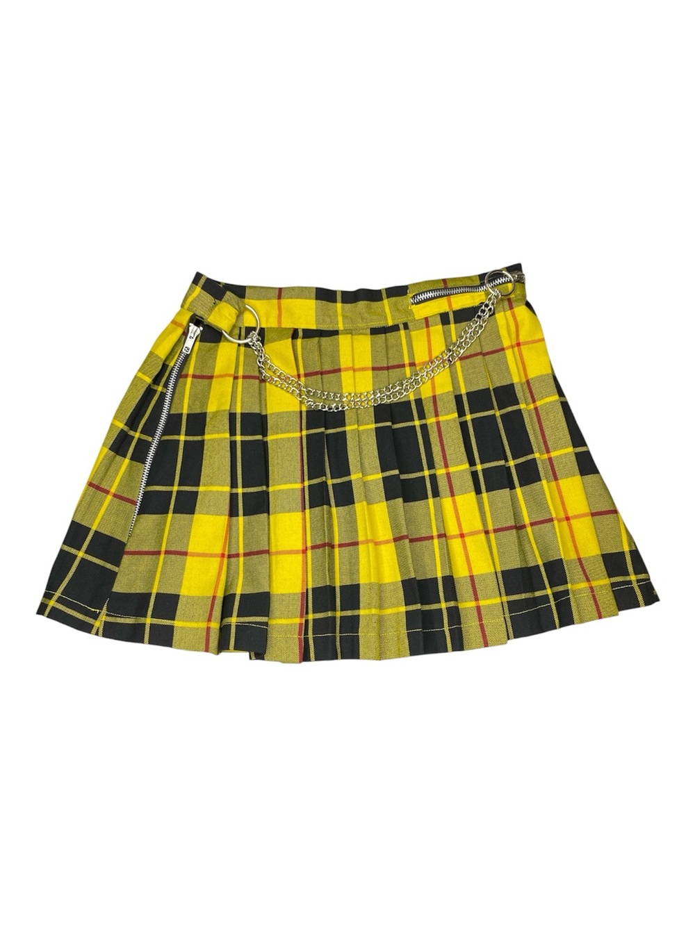 LTT Yellow Plaid Pleated Mini Skirt Chain Detail Punk Grunge Made in the UK